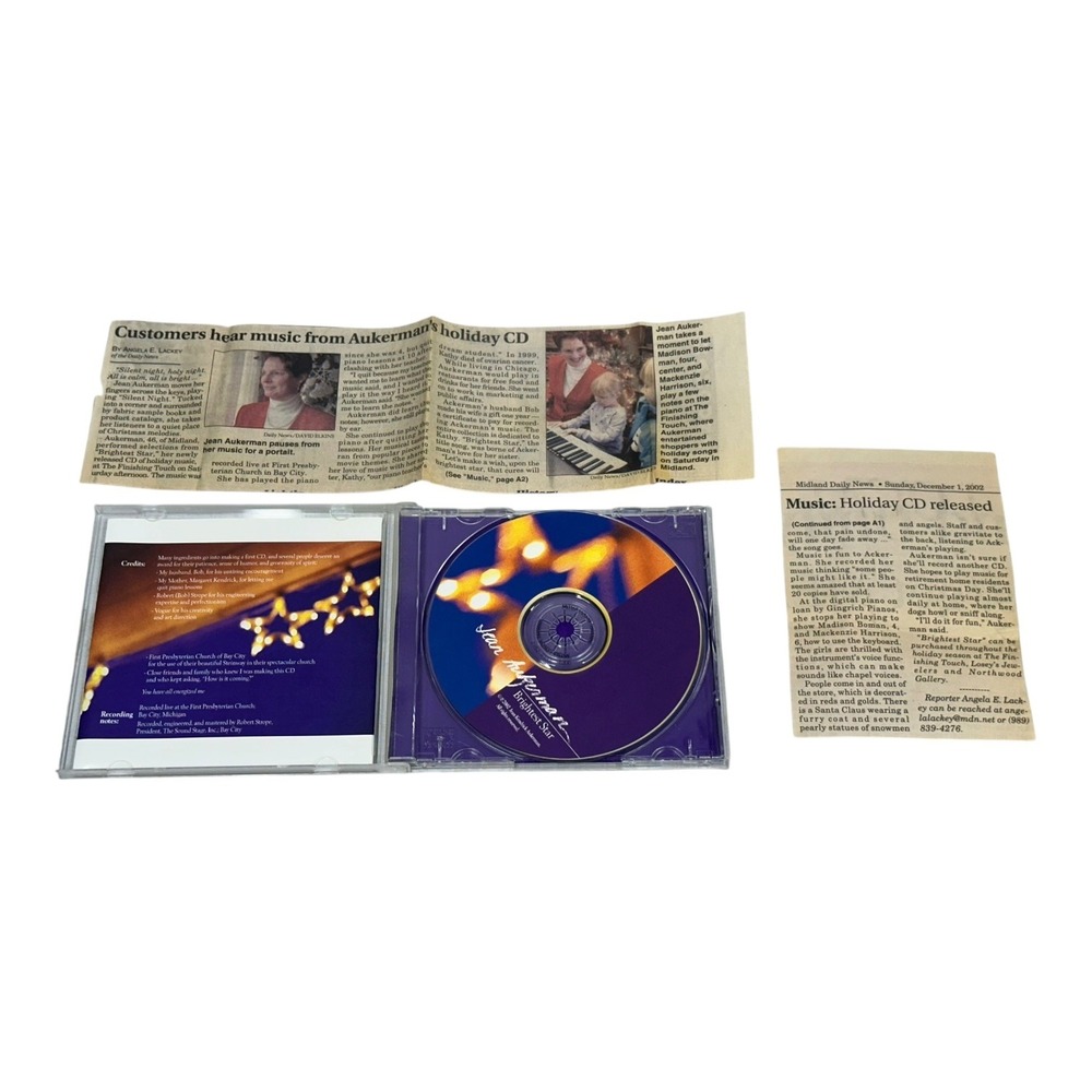 Jean Aukerman Brightest Star CD Tranquil Piano Holiday Music 2002